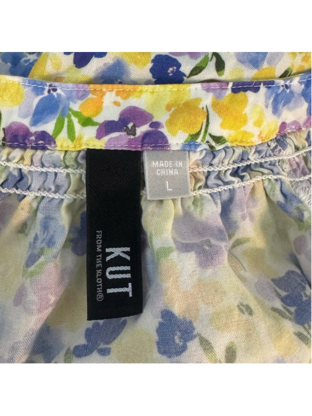 KUT From The Kloth Floral Button Front Blouse Top Women’s Large Yellow Blue Purp - Picture 6 of 6